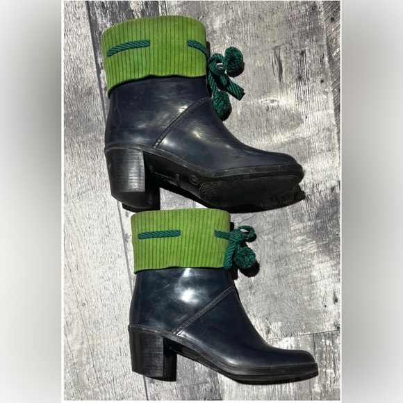 Marc Jacobs Green & Navy Rubber Rain Boots Size 8.5, 39 EU - Picture 1 of 6